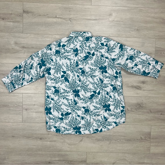 Lands' End Floral Teal Top Shirt Blouse Plus Size 18P 18 Petite 3/4 sleeves - Picture 4 of 8